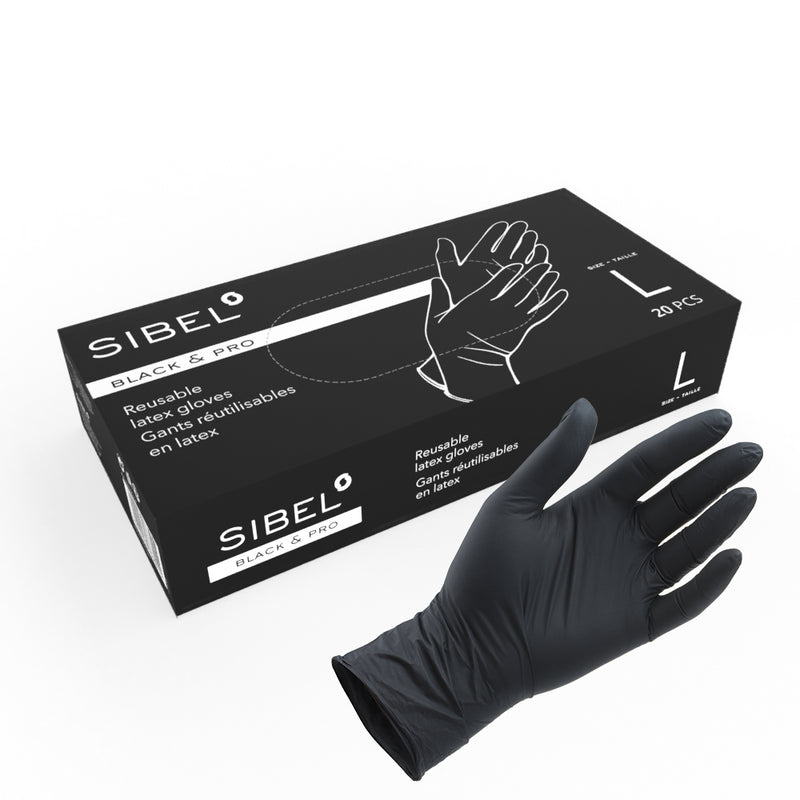 Sibel Black and Pro Reusable Gloves Black 20pcs (Sizes)