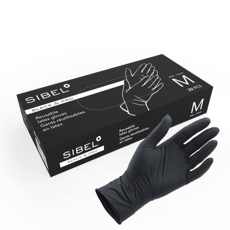 Sibel Black and Pro Reusable Gloves Black 20pcs (Sizes)